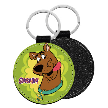 Scooby Doo, Μπρελόκ Δερματίνη, στρογγυλό ΜΑΥΡΟ (5cm)