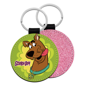Scooby Doo, Μπρελόκ Δερματίνη, στρογγυλό ΡΟΖ (5cm)