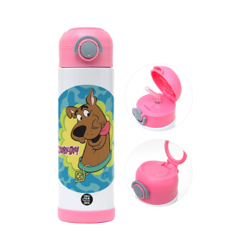 Scooby Doo, Παιδικό παγούρι θερμό, ανοξείδωτο, με καλαμάκι ασφαλείας, ΡΟΖ (500ml)