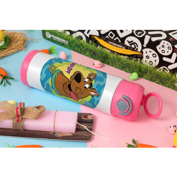 Scooby Doo, Πασχαλινή Λαμπάδα με Παιδικό παγούρι θερμό, ανοξείδωτο, με καλαμάκι ασφαλείας, ΡΟΖ (500ml)