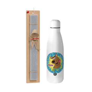 Scooby Doo, Easter Set, metallic stainless thermos bottle (500ml) & scented flat Easter candle (30cm) (GRAY)