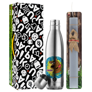 Scooby Doo, Easter Set, metallic stainless thermos flask (500ml) & scented flat Easter candle (30cm) (GRAY)
