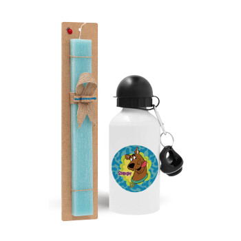 Scooby Doo, Easter Set, metallic aluminum water bottle (500ml) & scented flat candle (30cm) (TURQUOISE)