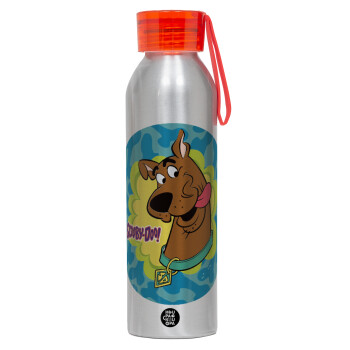 Scooby Doo, Αλουμινένιο Αθλητικό Μπουκάλι 650ml – Ασημί με Κόκκινο Καπάκι και Λουράκι Σιλικόνης