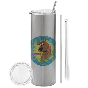 Scooby Doo, Eco friendly stainless steel Silver tumbler 600ml, with metal straw & cleaning brush