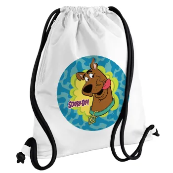 Scooby Doo, Τσάντα πλάτης πουγκί GYMBAG λευκή, με τσέπη (40x48cm) & χονδρά κορδόνια