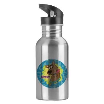 Scooby Doo, Water bottle Silver with straw, stainless steel 600ml