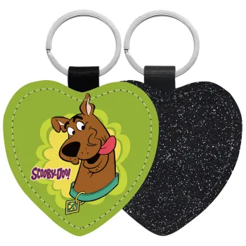 Scooby Doo, Μπρελόκ PU δερμάτινο glitter καρδιά ΜΑΥΡΟ