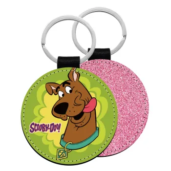 Scooby Doo, Μπρελόκ Δερματίνη, στρογγυλό ΡΟΖ (5cm)