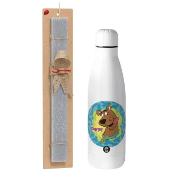 Scooby Doo, Πασχαλινή Λαμπάδα με μεταλλικό παγούρι θερμός ανοξείδωτο (500ml) & κερί αρωματικό πλακέ (30cm) (ΓΚΡΙ)