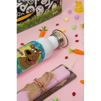 Scooby Doo, Πασχαλινή Λαμπάδα με παγούρι μεταλλικό (620ml, stainless steel) & κερί αρωματικό πλακέ (30cm) (ΡΟΖ)