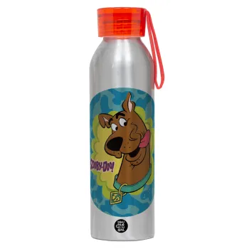Scooby Doo, Αλουμινένιο Αθλητικό Μπουκάλι 650ml – Ασημί με Κόκκινο Καπάκι και Λουράκι Σιλικόνης