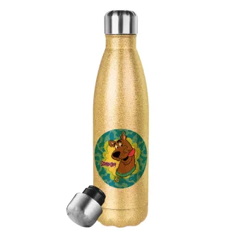 Scooby Doo, Glitter gold stainless steel thermos bottle, double-walled, 500ml