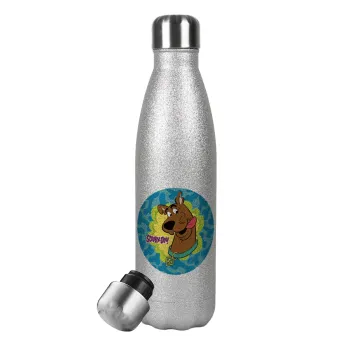 Scooby Doo, Μεταλλικό παγούρι θερμός Glitter Aσημένιο (Stainless steel), διπλού τοιχώματος, 500ml