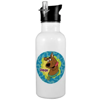 Scooby Doo, White water bottle with straw, stainless steel 600ml