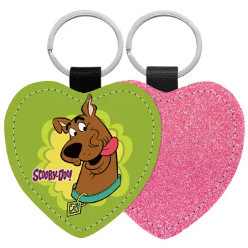 Scooby Doo, Μπρελόκ PU δερμάτινο glitter καρδιά ΡΟΖ