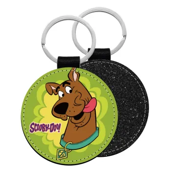 Scooby Doo, Μπρελόκ Δερματίνη, στρογγυλό ΜΑΥΡΟ (5cm)