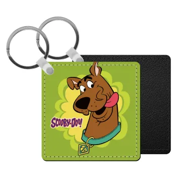 Scooby Doo, Μπρελόκ Δερματίνη, τετράγωνο ΜΑΥΡΟ (5x5cm)