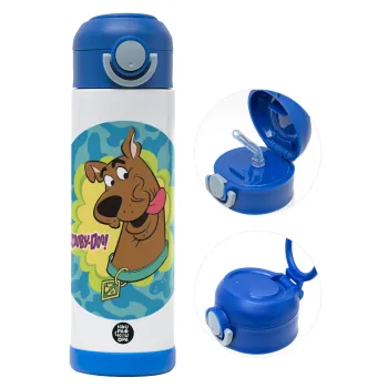 Scooby Doo, Παιδικό παγούρι θερμό, ανοξείδωτο, με καλαμάκι ασφαλείας, ΜΠΛΕ (500ml)