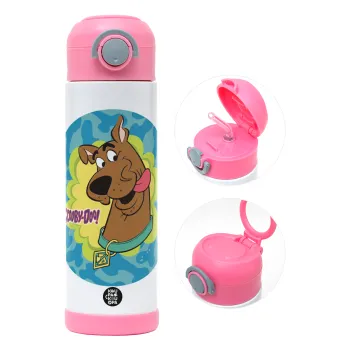 Scooby Doo, Παιδικό παγούρι θερμό, ανοξείδωτο, με καλαμάκι ασφαλείας, ΡΟΖ (500ml)