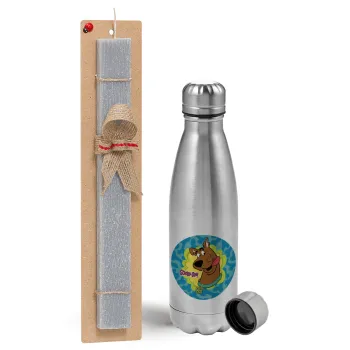 Scooby Doo, Easter Set, metallic Inox water bottle (750ml) & aromatic flat Easter candle (30cm) (GRAY)