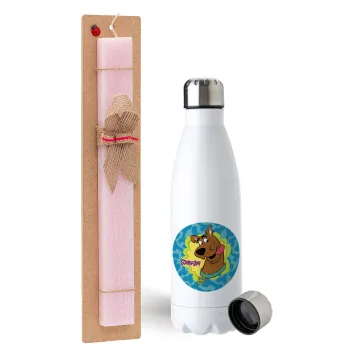 Scooby Doo, Easter Set, metallic stainless steel water bottle (750ml) & scented flat Easter candle (30cm) (PINK)