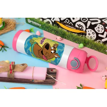 Scooby Doo, Πασχαλινή Λαμπάδα με Παιδικό παγούρι θερμό, ανοξείδωτο, με καλαμάκι ασφαλείας, ΡΟΖ (500ml)