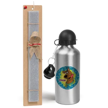 Scooby Doo, Easter Set, metallic silver aluminum water bottle (500ml) & aromatic flat Easter candle (30cm) (GRAY)