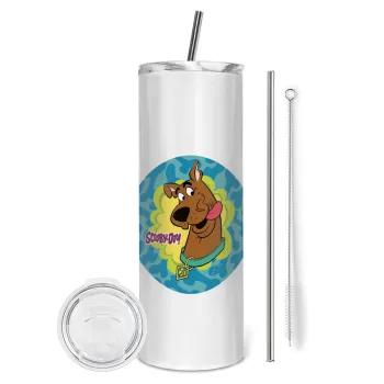 Scooby Doo, Tumbler ποτήρι θερμό από ανοξείδωτο ατσάλι 600ml, με μεταλλικό καλαμάκι & βούρτσα καθαρισμού