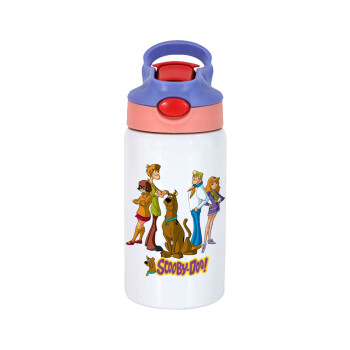 Scooby Doo Characters, Children's hot water bottle, stainless steel, with safety straw, pink/purple (350ml)