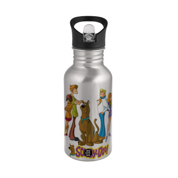 Scooby Doo Characters, Water bottle Silver with straw, stainless steel 500ml