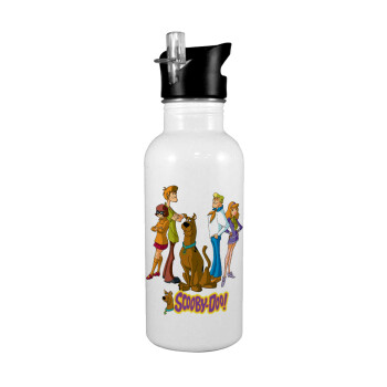 Scooby Doo Characters, White water bottle with straw, stainless steel 600ml