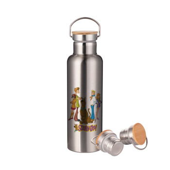 Scooby Doo Characters, Stainless steel Silver with wooden lid (bamboo), double wall, 750ml