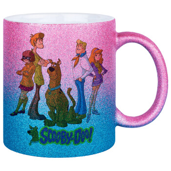 Scooby Doo Characters, Κούπα Χρυσή/Μπλε Glitter, κεραμική, 330ml