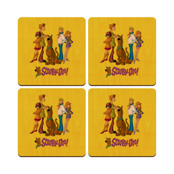 Scooby Doo Characters, ΣΕΤ x4 Σουβέρ ξύλινα τετράγωνα plywood (9cm)