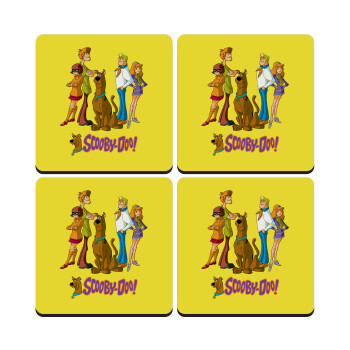 Scooby Doo Characters, ΣΕΤ 4 Σουβέρ ξύλινα τετράγωνα (9cm)