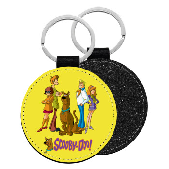 Scooby Doo Characters, Μπρελόκ Δερματίνη, στρογγυλό ΜΑΥΡΟ (5cm)