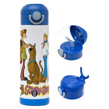 Scooby Doo Characters, Παιδικό παγούρι θερμό, ανοξείδωτο, με καλαμάκι ασφαλείας, ΜΠΛΕ (500ml)
