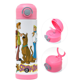 Scooby Doo Characters, Παιδικό παγούρι θερμό, ανοξείδωτο, με καλαμάκι ασφαλείας, ΡΟΖ (500ml)