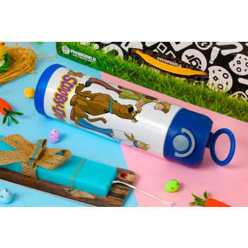 Scooby Doo Characters, Easter candle, Childrens hot water bottle, stainless steel, with safety straw, BLUE (500ml)