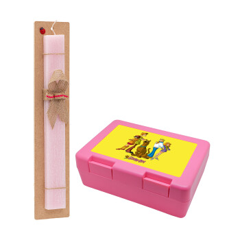 Scooby Doo Characters, Easter Set, children's snack container PINK & scented flat Easter candle (30cm) (PINK)
