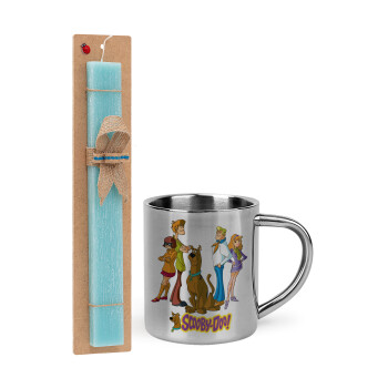 Scooby Doo Characters, Easter Set, metallic thermal cup (300ml) & aromatic flat Easter candle (30cm) (TURQUOISE)