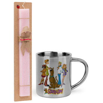 Scooby Doo Characters, Easter Set, metallic thermal cup (300ml) & aromatic flat Easter candle (30cm) (PINK)