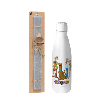 Scooby Doo Characters, Easter Set, metallic stainless thermos bottle (500ml) & scented flat Easter candle (30cm) (GRAY)