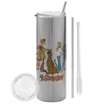 Scooby Doo Characters, Eco friendly stainless steel Silver tumbler 600ml, with metal straw & cleaning brush