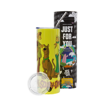 Scooby Doo Characters, Neon Yellow Travel Tumbler, with metal straw (Stainless steel 304 Food grade, BPA free, 600ml)