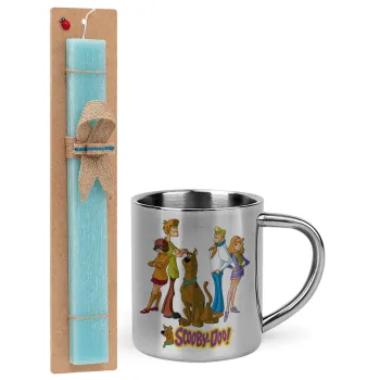 Scooby Doo Characters, Easter Set, metallic thermal cup (300ml) & aromatic flat Easter candle (30cm) (TURQUOISE)