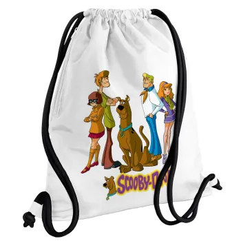Scooby Doo Characters, Backpack pouch GYMBAG white, with pocket (40x48cm) & thick cords