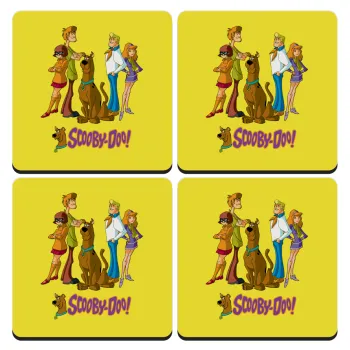 Scooby Doo Characters, ΣΕΤ 4 Σουβέρ ξύλινα τετράγωνα (9cm)