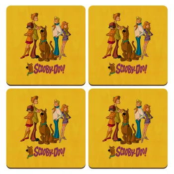 Scooby Doo Characters, ΣΕΤ x4 Σουβέρ ξύλινα τετράγωνα plywood (9cm)